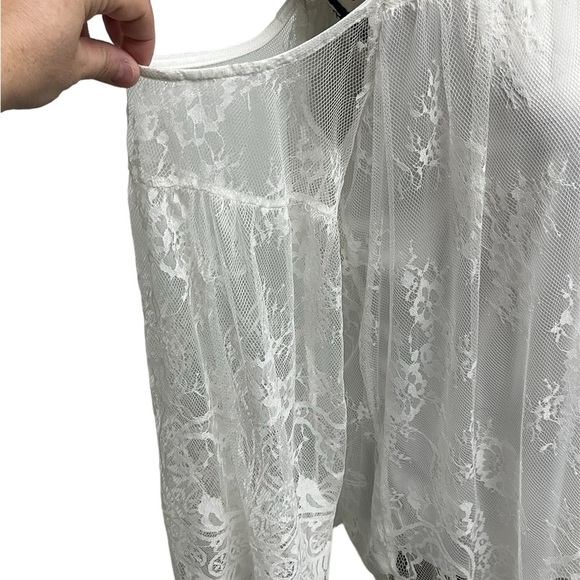 RAIN Ivory Lace Crochet Tunic Blouse Women’s L | Sheer Angelcore Boho Prairie - Picture 6 of 10